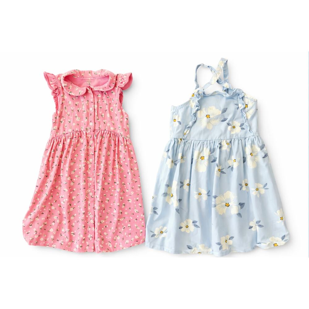 Lot of 2 Carter's Girls Floral Dresses Size 5T Pink Blue Spring Summer